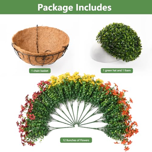 Artificial Flowers for Outdoors Faux Fall Hanging Baskets UV Resistant - color: G Orange Brown Yellow