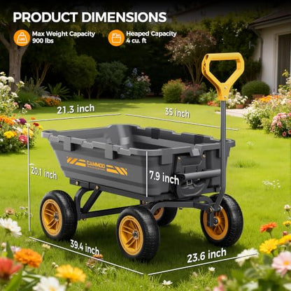 CAMMOO 10-in NO-Flat Tires 900lb Garden Dump Cart Wheelbarrow Garden Wagon - color: Gray