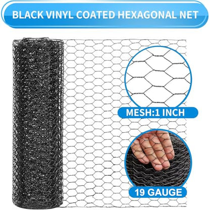 60'' x 150' Black Chicken Wire Mesh Fence, 20 Gauge Galvanized Poultry Netting and 1 inch Garden Mesh Fence Roll, Chicken Wire for Floral Arrangements/Crafts/Farm/Livestock/Pet Protection - size: 20 gauge 60'' x 150'