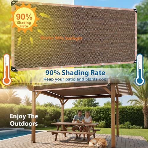 90% Shade Cloth Sun Shade Fabric Privacy Screen Shade Cover for Patio Garden Pergola Shade Cover Canopy with Gromments, 6 x 8 FT, Mocha - color: Mocha, size: 6 x 8 FT