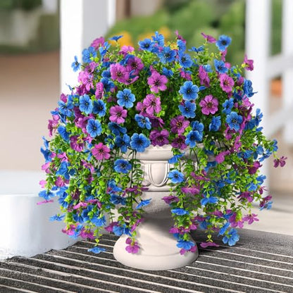 INQCMY 2 Pcs Artificial Fake Hanging Flowers for Outdoors UV Resistant - color: Purple Blue