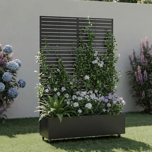 Metal Raised Garden Bed with Trellis, 71"x47"x16" (Black-Louvered) - color: Black-louvered, size: 71"x47"x16"