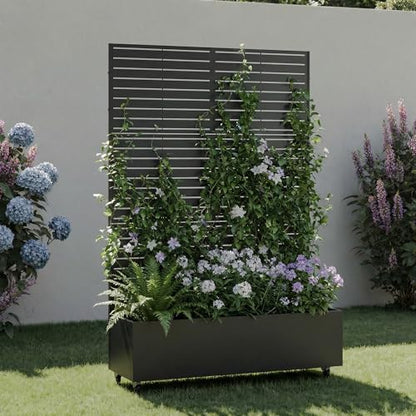 Metal Raised Garden Bed with Trellis, 71"x47"x16" (Black-Louvered) - color: Black-louvered, size: 71"x47"x16"