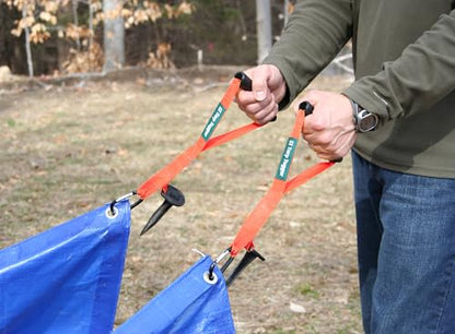 EZ Tarp Tugger - All In One Comfort Grip, Carabineer & Stake – Quick Attach Carabineer Hooks To All Standard Tarps – Stakes Securely In Ground In Windy Conditions - Set of 2 - size: 12 inches x 6 inches