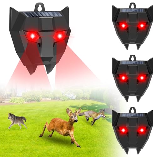 4 Pack Solar Animal Repellent,Waterproof Solar Nocturnal Animal Deterrent Device with Flashing Lights - Chase Away Raccoon,Coyote,Deer,Fox,Cat,Outdoor Pest Control for Garden, Chicken Coop & Farm