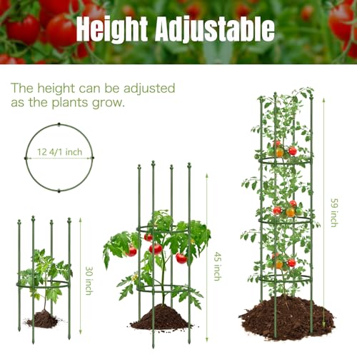 3 Pack 59 Inch Height Adjustable Tomato Cages for Garden - color: Green
