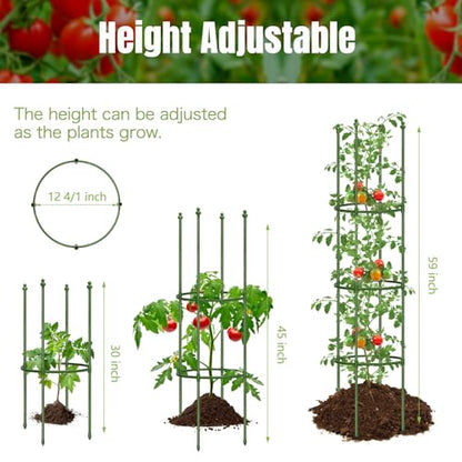 3 Pack 59 Inch Height Adjustable Tomato Cages for Garden - color: Green