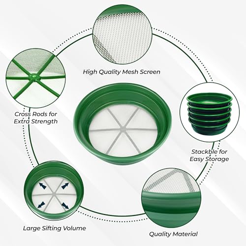 SE Gold Prospecting-Sifting-Panning, 13.25 Inch Wide Stackable Classifier Gold Prospecting Pan, 1/12 Inch Stainless Steel Mesh Sifting Pan, Green - size: 1/12 inch, style: Pans