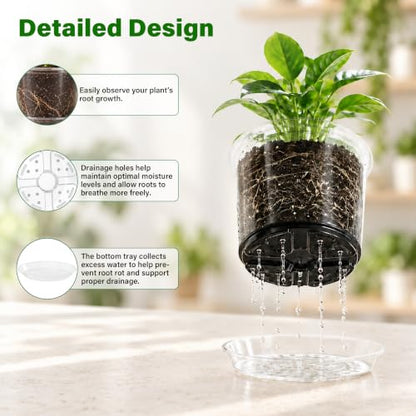 Bluepro Clear Nursery Pots with Saucers, 6/8/10/12 Inch, 20-Pack - size: 6/8/10/12 Inch-20Pcs