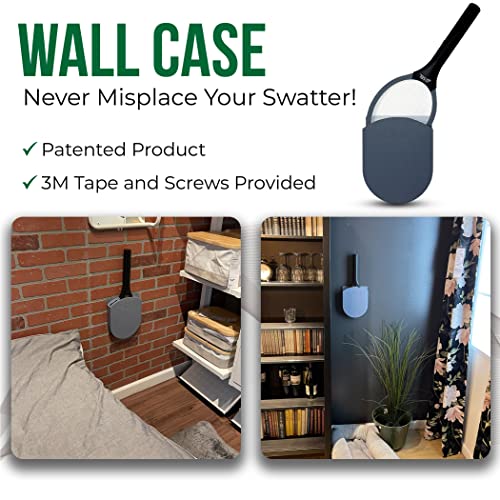 Electric Fly Swatter Racket, Electric Mosquito Swatter, Bug Zapper Racket, Electric Fly Bat with Patented Wall Case, Gray, Black (2 Pack) - style: 2 Pack