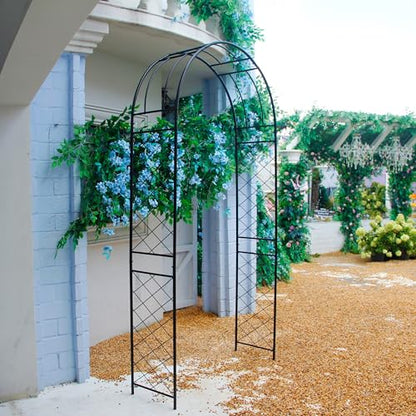 Metal Garden Arch Pergola Arbor 7.9 Ft H x 3.8 Ft W with Stakes - color: Black Arch-B