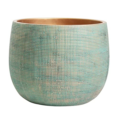 Olly & Rose Bali 10 Inch Ceramic Cement Plant Pot - Indoor & Outdoor Planters - Garden and Flower Pot - color: Gold Teal