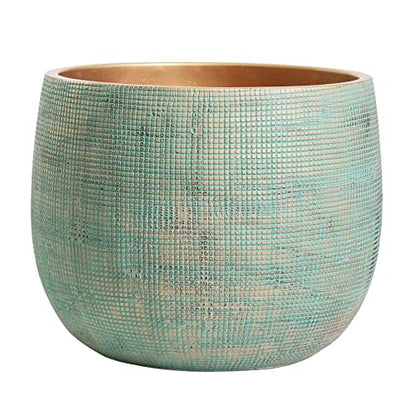Olly & Rose Bali 10 Inch Ceramic Cement Plant Pot - Indoor & Outdoor Planters - Garden and Flower Pot - color: Gold Teal