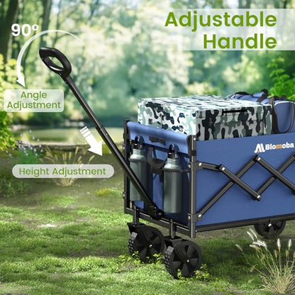 Blomoba Folding Wagon Cart with Wheels, 220lbs Utility Wagon Cart, Blue - color: Blue, size: Medium Without Tailgate