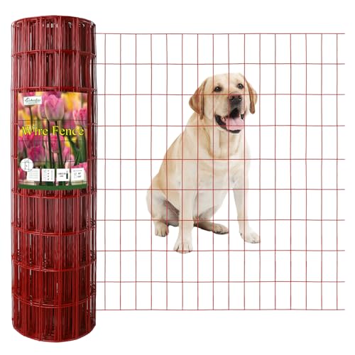 Red PVC Coated Welded Wire Fence 36" x 50' Roll, 2"x4" Mesh, 14 Gauge - color: Red, size: 2''x4'' 14GA 36''x50'