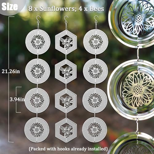 12Pcs Bird Scare Discs Set Reflective 3D Stainless Steel Wind Spinner Outdoor Garden Hanging Decor, Bird Devices Deterrent Reflectors to Scare Birds Away from Yard Patio (Sunflower and Bee) - color: Sunflower Bee