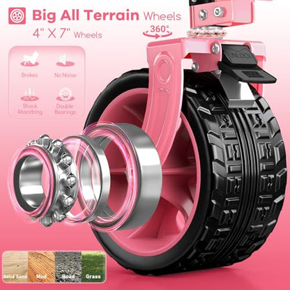 Originsure 300L Collapsible Beach Wagon Cart with Big Wheels, 560lbs, Pink - color: Pink