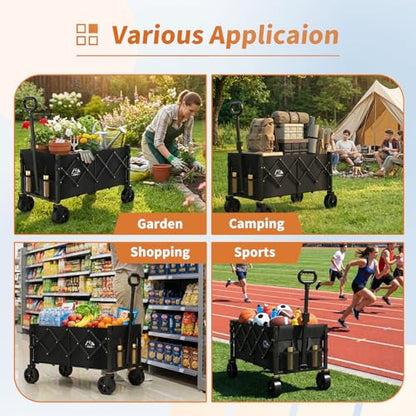 NWH 34'' Extra Long Collapsible Wagon, 380lbs Large Capacity Folding Wagons Carts with Wheels Foldable, Heavy Duty Utility Cart with All-Terrain Wheels for Beach Outdoor Grocery Camping Garden - size: 150L