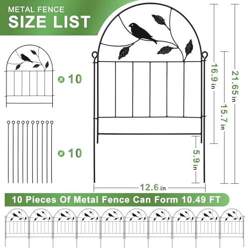 Decorative Garden Fence 10 Pack, 17in H x 10.5ft L Animal Barrier Fence