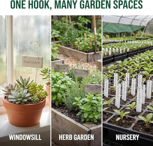 20Pcs Silver Planter Plant Label Hooks Garden Markers Stake Plant Label Holder Plants Label Hanger Garden Plant Sign Stake Rustproof Deformed Gardens Plant Sign Hooks Hanging Rods for Flower (20cm)
