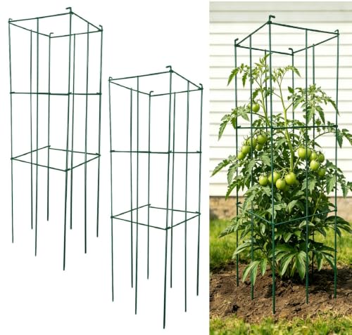 2 Pack 12x39 Inch High Green Folding Square Tomato Cages - size: 39in Sq-Green-2Pack