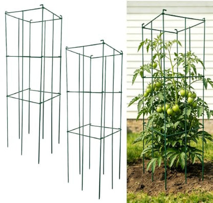 2 Pack 12x39 Inch High Green Folding Square Tomato Cages - size: 39in Sq-Green-2Pack
