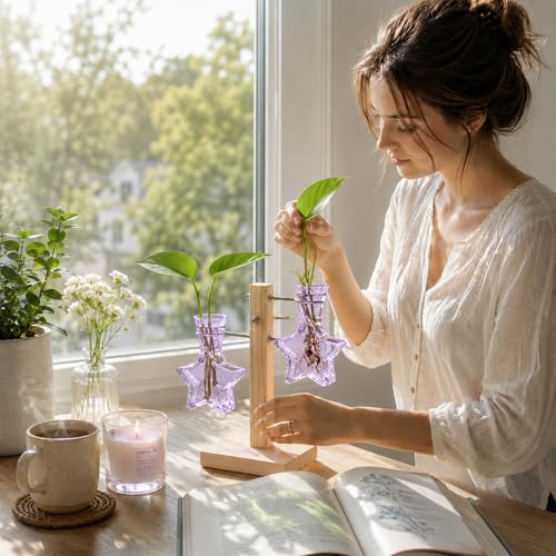Nacome Plant Terrarium Propagation Stations: Purple Vase with Wooden Stand - color: Purple