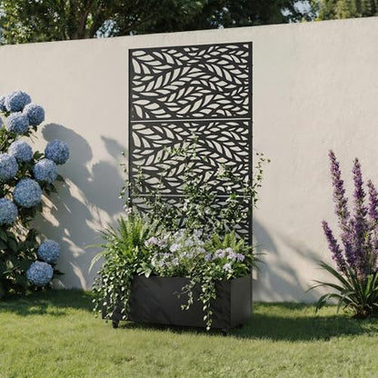 Metal Raised Garden Bed with Trellis and Wheels, 71"x35"x16" (Black-Leaf) - color: Black-leaf, size: 71"x35"x16"