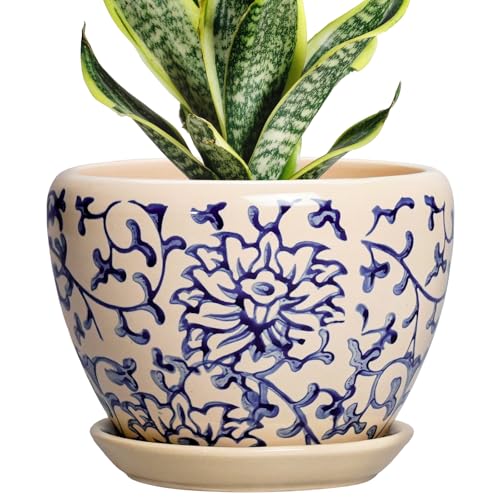 6 Inch Plant Pot, Ceramic Planters for Snake Plants, Retro Blue - color: Retro Blue, size: 6 Inch