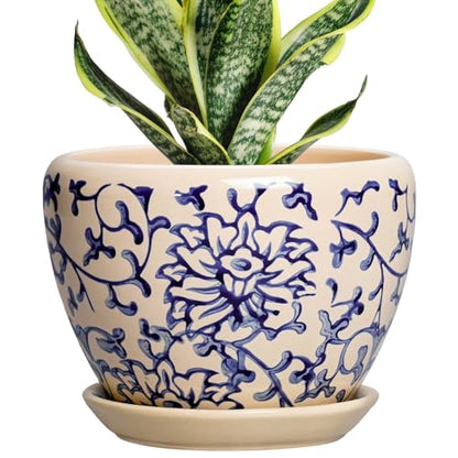 6 Inch Plant Pot, Ceramic Planters for Snake Plants, Retro Blue - color: Retro Blue, size: 6 Inch