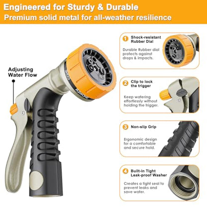 FANHAO Metal Garden Hose Nozzle Heavy Duty, Rear Trigger Water Sprayer