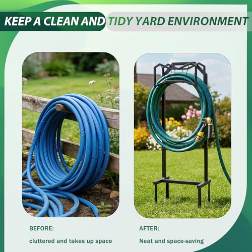 POARMEEY Black Hose Holder Stand with four Ground Stakes for Outdoor Garden
