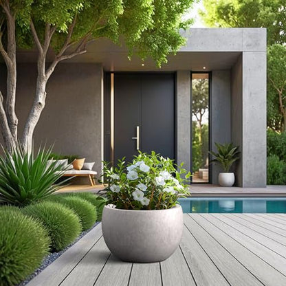 Kante CON Gray Concrete Planter 15.7" Dia All-Weather Round Accent Pot - color: Light Gray, size: 15.7-Inch Dia