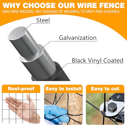 Black PVC Coated Welded Wire Fencing, 72in High x 50ft Long, 2 inch x 3 inch 16GA 2/3/4/5/6 Ft Tall Welded Wire Fence Rolls, Black Metal Garden Fence Wire Roll Garden Fencing for Yard - color: Black, size: 2"x3" 16GA 72" x 50'