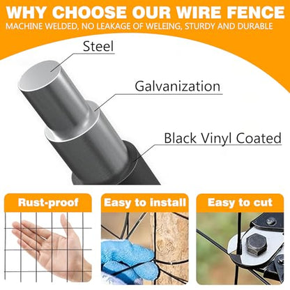 Black PVC Coated Welded Wire Fencing, 72in High x 50ft Long, 2 inch x 3 inch 16GA 2/3/4/5/6 Ft Tall Welded Wire Fence Rolls, Black Metal Garden Fence Wire Roll Garden Fencing for Yard - color: Black, size: 2"x3" 16GA 72" x 50'