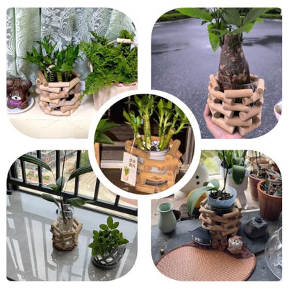 Farmhouse Solid Wood Openwork Vase - with 3.5 Inch Borosilicate Glass Liner, Indoor Tabletop Decor, Versatile Floral Container for Fresh & Dried Flowers, Hydroponics and Mini Potted Plants