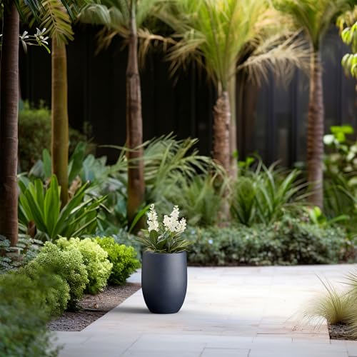 Kante Small Round Curved Charcoal Concrete Planter 9.1" Dia, Outdoor - color: Charcoal, size: 11.8 Inch Tall