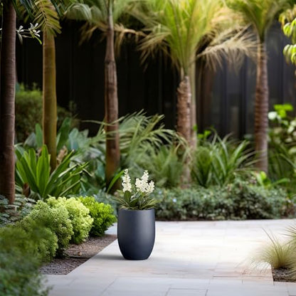 Kante Small Round Curved Charcoal Concrete Planter 9.1" Dia, Outdoor - color: Charcoal, size: 11.8 Inch Tall