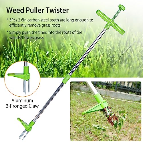 Weed Puller Tool, Stand-Up Weed Remover 3 Claws Aluminum Grass Manual Weeder 38.98in Long Handle with Foot Pedal, Quick-Release Weed for Easy Weeding