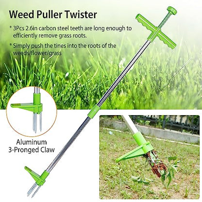 Weed Puller Tool, Stand-Up Weed Remover 3 Claws Aluminum Grass Manual Weeder 38.98in Long Handle with Foot Pedal, Quick-Release Weed for Easy Weeding