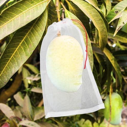 Fruit Bags for Fruit Trees, 100 PCS 6x10 Inch Fruit Protection Bags with Drawstring, Garden Netting Mesh Fruit Cover Bag for Grape, Tomato, Peach, Apple, Flower from Birds Bugs - size: 6"x10"/Pack of 100