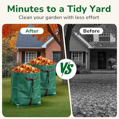 GreatBuddy 53 Gallon Yard Waste Bags, 2-Pack Reusable PP Garden Leaf Bags with Handles, Self-Standing Foldable Lawn Bag for Grass, Twigs and Debris Outdoor Cleanup - size: 53gal-2 packs, style: Dust-Pan