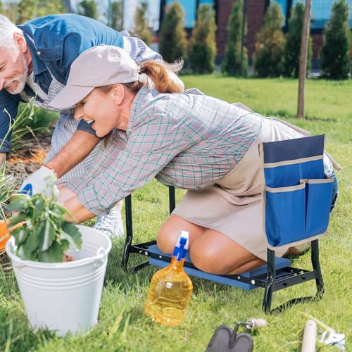 GIANTEX Garden Kneeler & Seat, Heavy-Duty Garden Bench, Blue with 1 Bag - color: Navy Blue, size: 23” x 11” x 19.5”