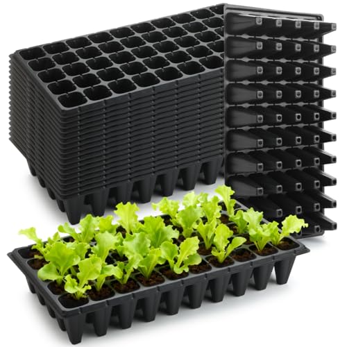 RooTrimmer 50-Pack Extra-Deep 50 Cell Seed Starter Trays, 3.55" Cone-Shaped Plug Trays for 1020 Flats, Heavy-Duty Plastic Germination Trays for Greenhouse, Garden & Urban Farming - color: Black, size: 50 Cells-Deep-50P