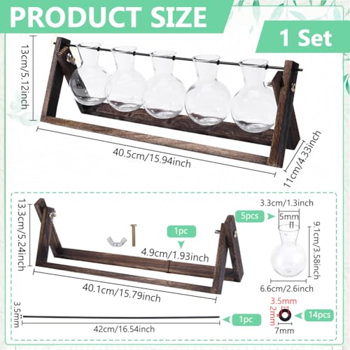 PH PandaHall Plant Terrarium with 5 Bulb Vase Plant Propagation Station with Wooden Stand Hydroponic Plants Vase Tabletop Plants Display Holder for Propagating Hydroponic Home Garden Office Decor - color: Coconut Brown
