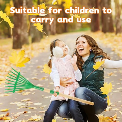 Kids Rakes with Hardwood Handle - Metal Kids Leaves Rakes, 28" Child Size Lawn Rakes with Vibrant Green Heads, Garden Tool Set for Kids Boys and Girls - color: Green