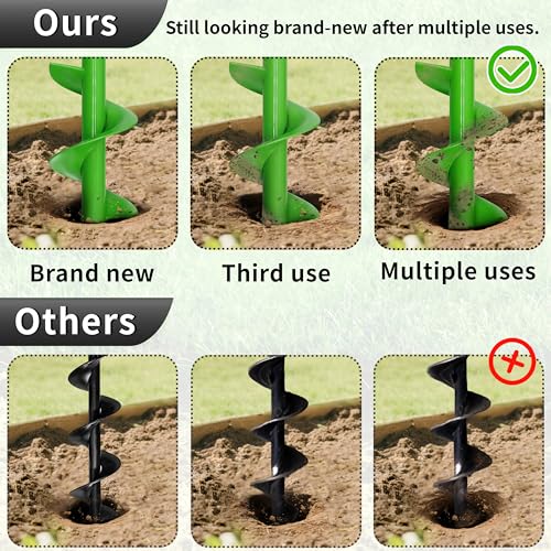 Auger Drill Bit for Planting, 4x12inches Garden Auger Spiral Drill Bit for Bulbs & Bedding Plants,Heavy Duty Post Hole Digger for Garden Soil,Fits 3/8" Hex Drill - size: 4"x12"-Green