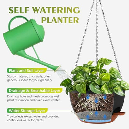 GARDIFE Hanging Planters, Self Watering, Black 10 Inch 2 Pack with Drainage - color: Black, size: 10 inch