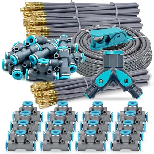 Drip Irrigation System, 82Ft 5/16 Inch Hose, 25 Adjustable Copper Nozzles, Automatic Atomizing Watering Kit for Greenhouse, Outdoor, Raised Bed, Lawn - size: 82FT
