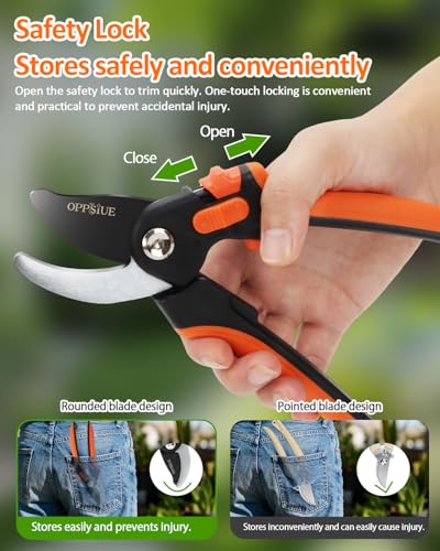 8.5" Pruning Shears for Gardening, Professional SK5 Steel Garden Scissors with Teflon Coating, Adjustable Cutting Range, Safety Lock, Ideal for Branches, Flowers & Bonsai